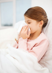 Image showing ill girl with paper tissue