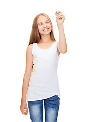 Image showing girl in blank white shirt drawing something