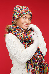 Image showing woman in hat, scarf and mittens