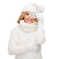 Image showing woman with big snowflake