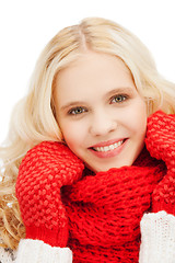 Image showing teenage girl in red mittens and scarf