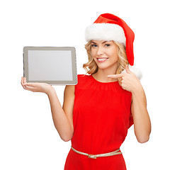 Image showing woman in santa helper hat with tablet pc