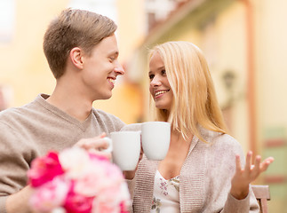 Image showing romantic happy couple in the cafe