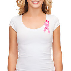 Image showing woman with pink cancer awareness ribbon