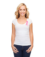 Image showing woman with pink cancer awareness ribbon