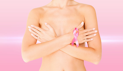 Image showing naked woman with breast cancer awareness ribbon