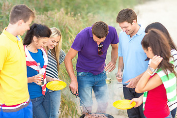 Image showing group of friends having picnic on the beach
