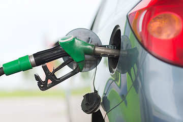 Image showing pumping gasoline fuel in car at gas station