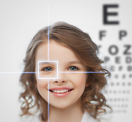 Image showing girl with eyesight testing board