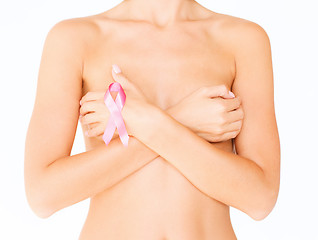 Image showing naked woman with breast cancer awareness ribbon