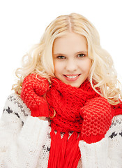 Image showing teenage girl in red mittens and scarf