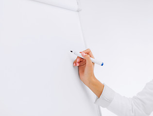 Image showing businesswoman working with flip board in office