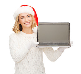 Image showing woman in santa helper hat with laptop computer