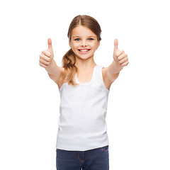 Image showing girl in blank white shirt showing thumbs up