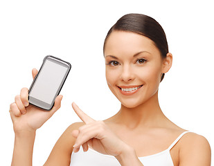 Image showing happy woman with smartphone