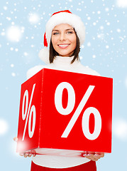 Image showing woman in santa helper hat with percent sign