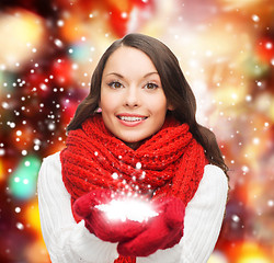 Image showing woman with big snowflake