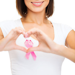 Image showing woman with pink cancer ribbon