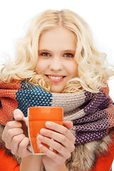 Image showing teenage girl with tea or coffee mug