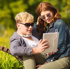 Image showing students or teenagers with tablet pc computer