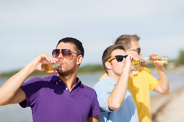 Image showing friends on the beach with bottles of drink