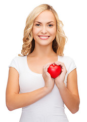 Image showing woman in blank white shirt with small red heart