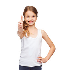 Image showing girl in blank white shirt showing thumbs up