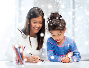 Image showing mother and daughter drawing