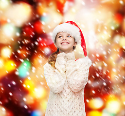 Image showing dreaming girl in santa helper hat