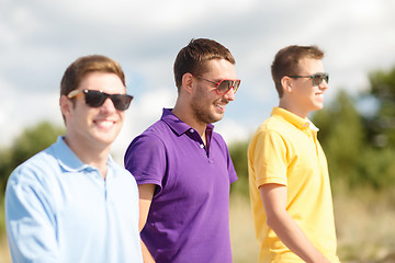 Image showing group of friends walking on the beach