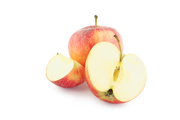 Image showing Red apple, half and a slice