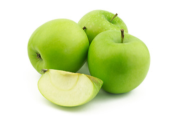 Image showing Three apples and one quarter