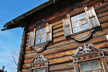 Image showing facade of the traditional russian wooden house 