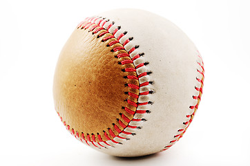 Image showing dirty baseball, white and brown on a light background