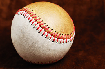 Image showing dirty baseball, white and brown against a dark background