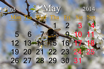 Image showing calendar for the May of 2014 year