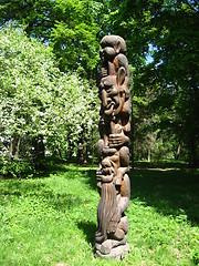 Image showing Sculpture of personage cut out from a tree