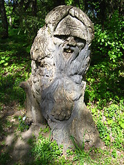 Image showing Sculpture of fabulous personage cut out from wood