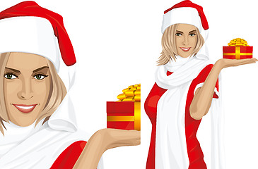 Image showing Vector Woman Waiting For Christmas