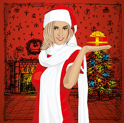 Image showing Vector Woman Waiting For Christmas