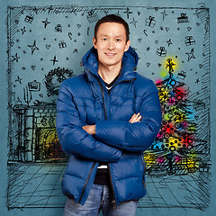 Image showing Asian Man in Down Padded Coat