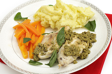 Image showing Pan fried chicken and pesto