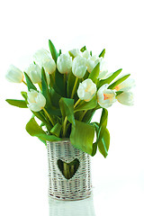 Image showing tulips in basket with heart