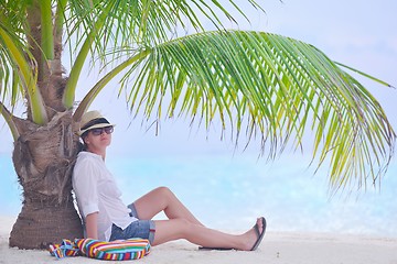 Image showing beautiful gril on beach have fun