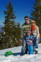 Image showing family having fun on fresh snow at winter vacation