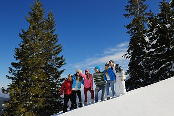 Image showing friends have fun at winter on fresh snow