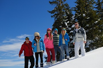 Image showing friends have fun at winter on fresh snow