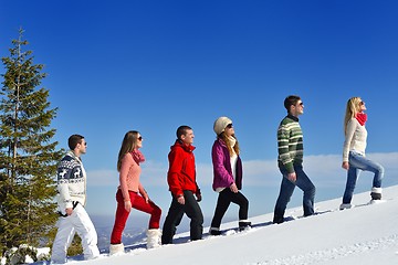 Image showing friends have fun at winter on fresh snow