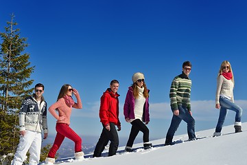 Image showing friends have fun at winter on fresh snow