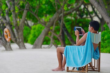 Image showing beautiful gril on beach have fun